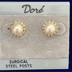 Vtg Simulated Pearl & Crystal Earrings